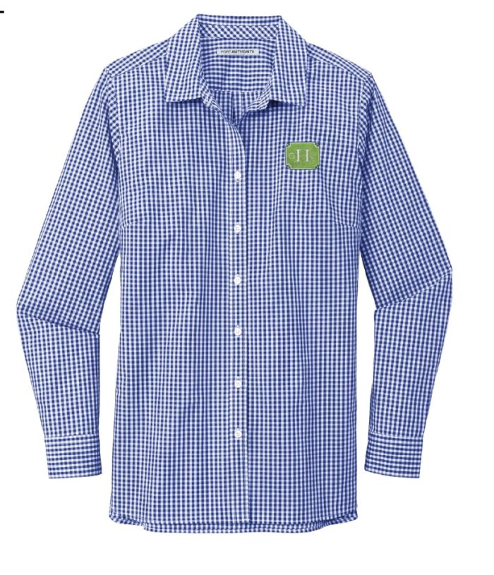 Long Sleeve Shirt – White and Royal or Navy Gingham with GCH logo : The ...